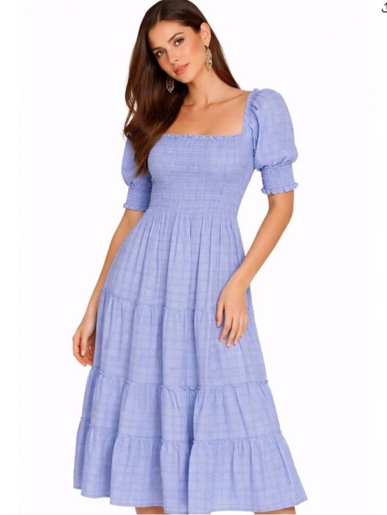 Hill House Dresses & Skirts - Hill House Nesli Nap Dress Puff Sleeve Square Neck Tiered Plaid Small Coquette